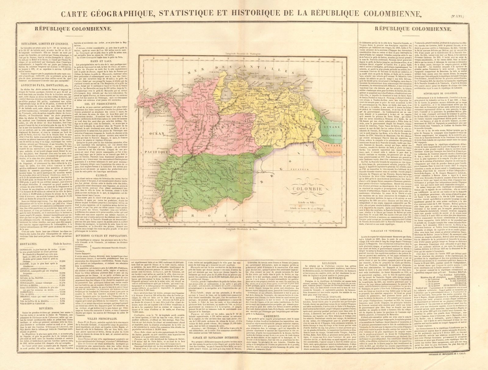 'République Colombienne'. Gran Colombia inc Ecuador Venezuela+. BUCHON 1825 map